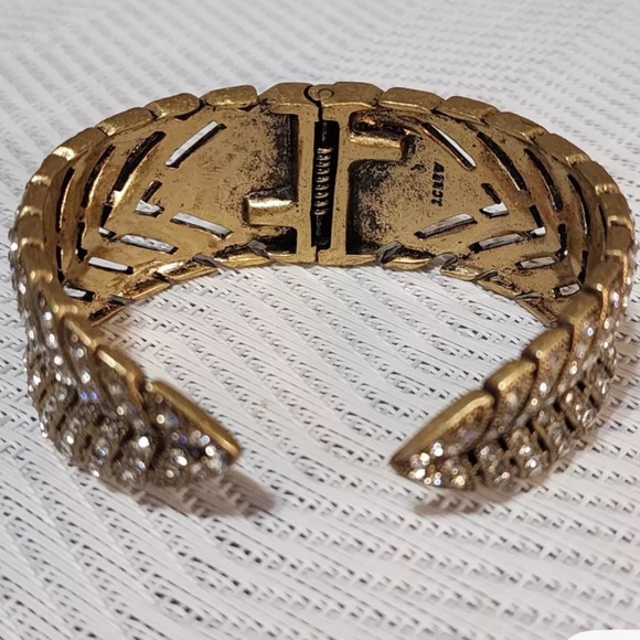 RARE VINTAGE J. Crew brass hinged cuff, rhinestone encrusted - Picture 2 of 5